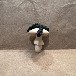 Handmade Clay White Mushroom Pendant with Snake On Top
